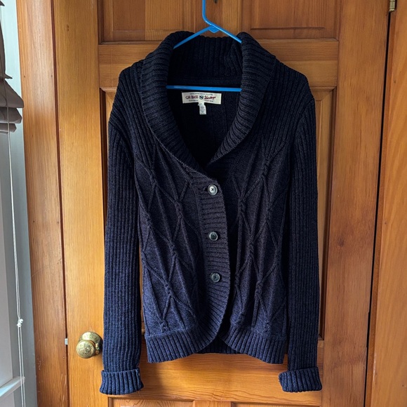 GH Bass Heritage Black Cable-Knit Shawl Collar Cardigan - Picture 2 of 16